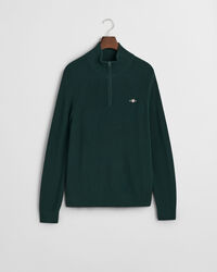 Ribbstickad tröja i bomull och ull med halv dragkedja