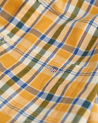 Regular fit rutig kortärmad skjorta i bomull och linne