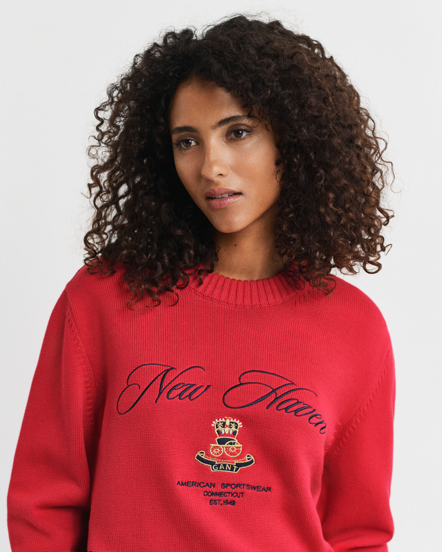 Rundhalsad tröja med tryck