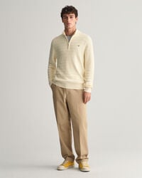 Randig bomullströja med struktur och halv dragkedja