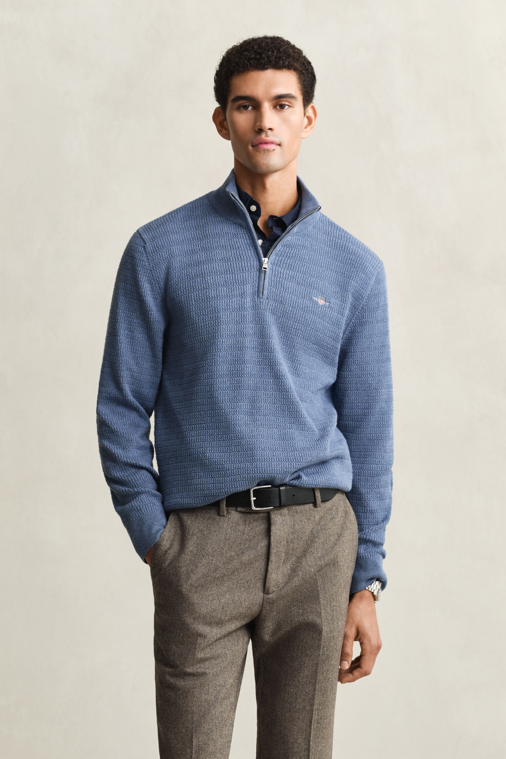 Minikabelstickad tröja med half-zip