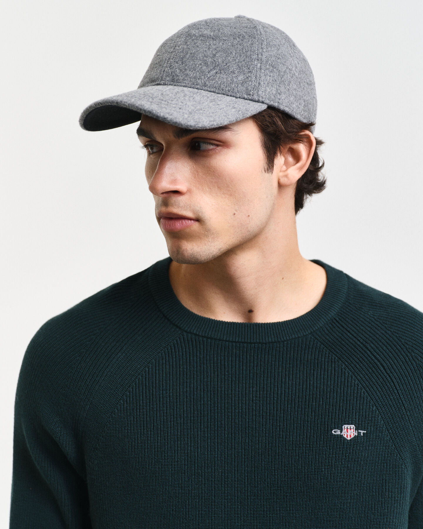 Ribbstickad rundhalsad tr&ouml;ja i ull och bomull