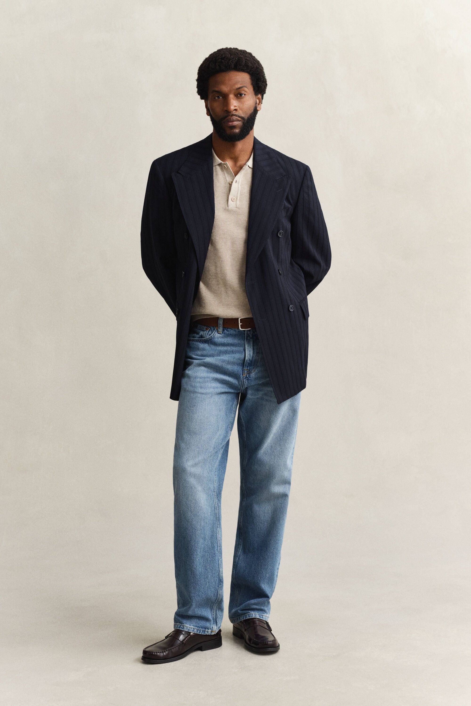 Pikétröja i bomull med struktur