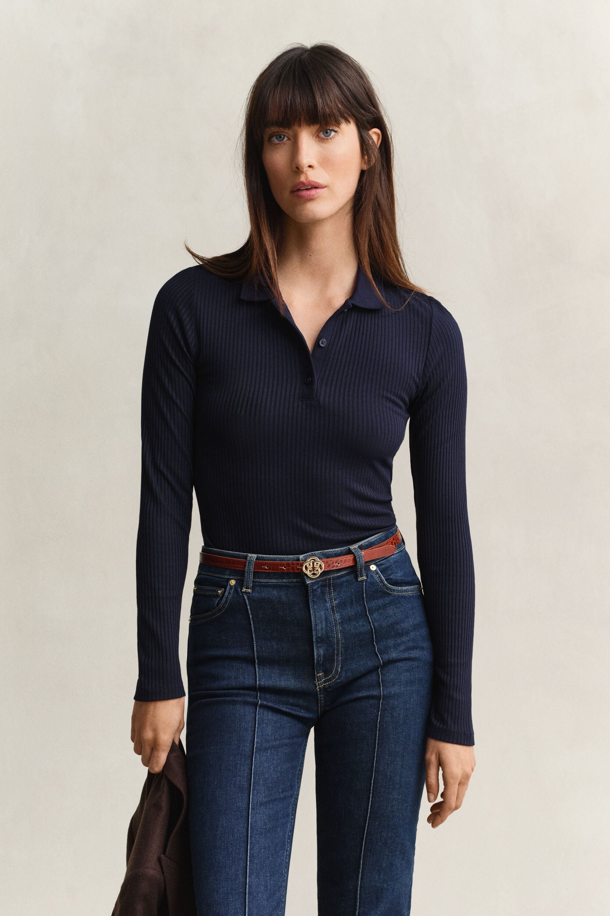 Slim fit ribbstickad pikétröja