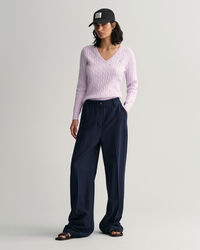 V-ringad kabelstickad tr&ouml;ja i bomullsstretch