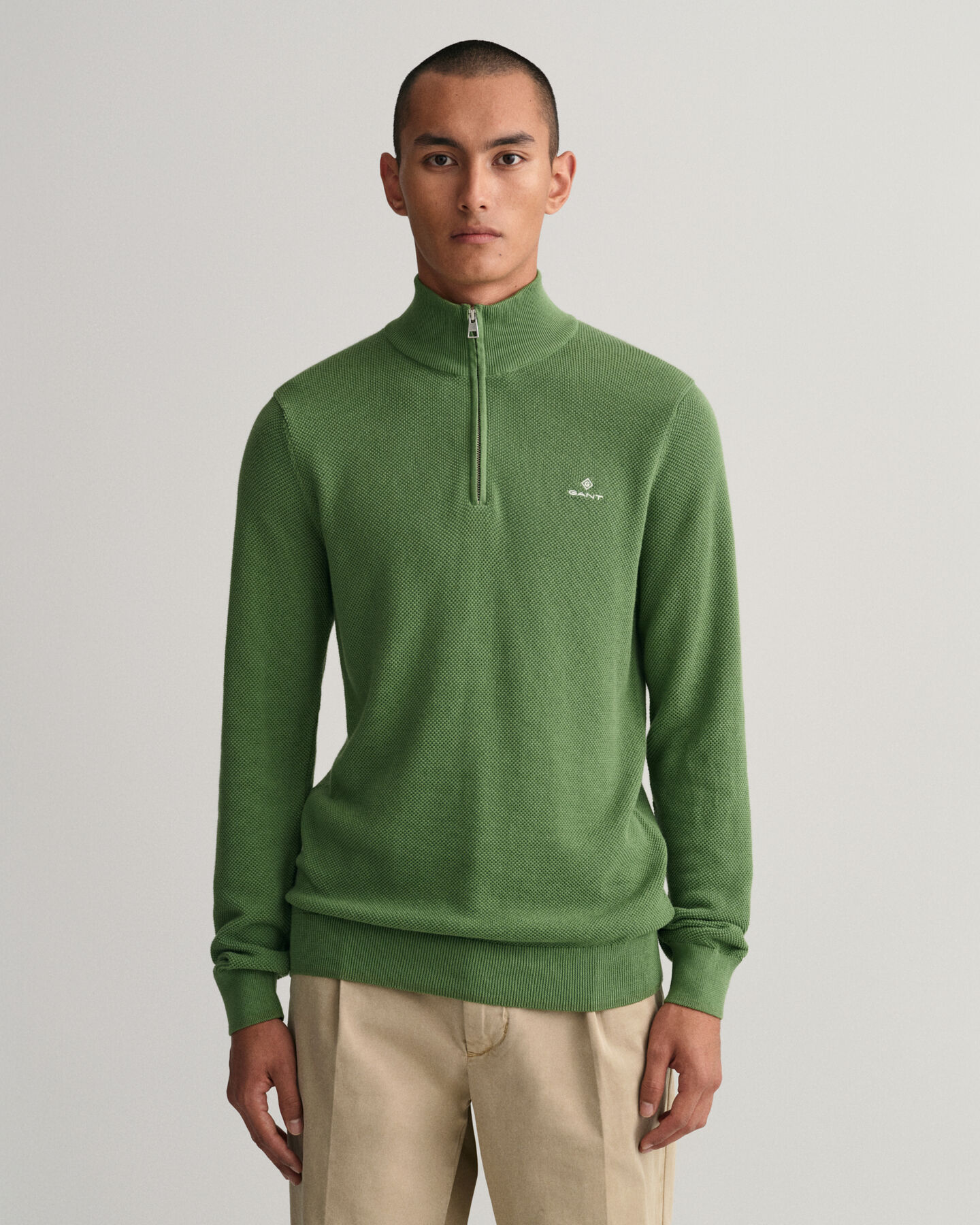 Half-zip tr&ouml;ja i bomullspik&eacute;