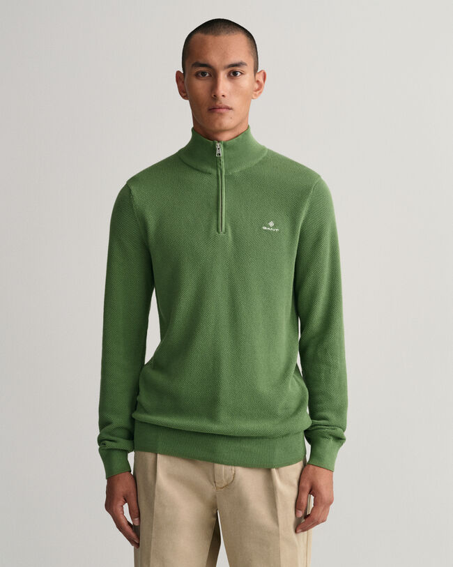 Half-zip tr&ouml;ja i bomullspik&eacute;