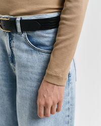 Ribbstickad långärmad polotröja