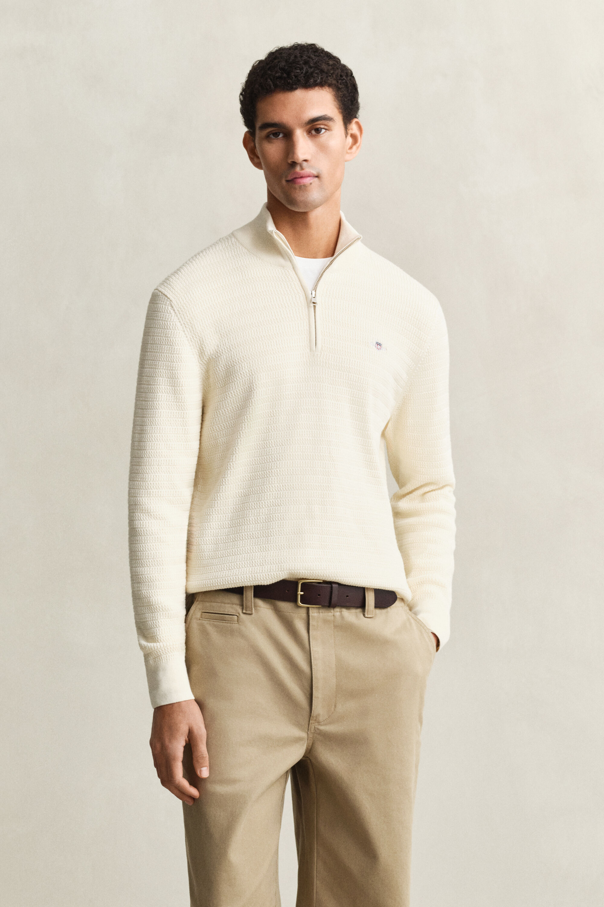 Minikabelstickad tröja med half-zip