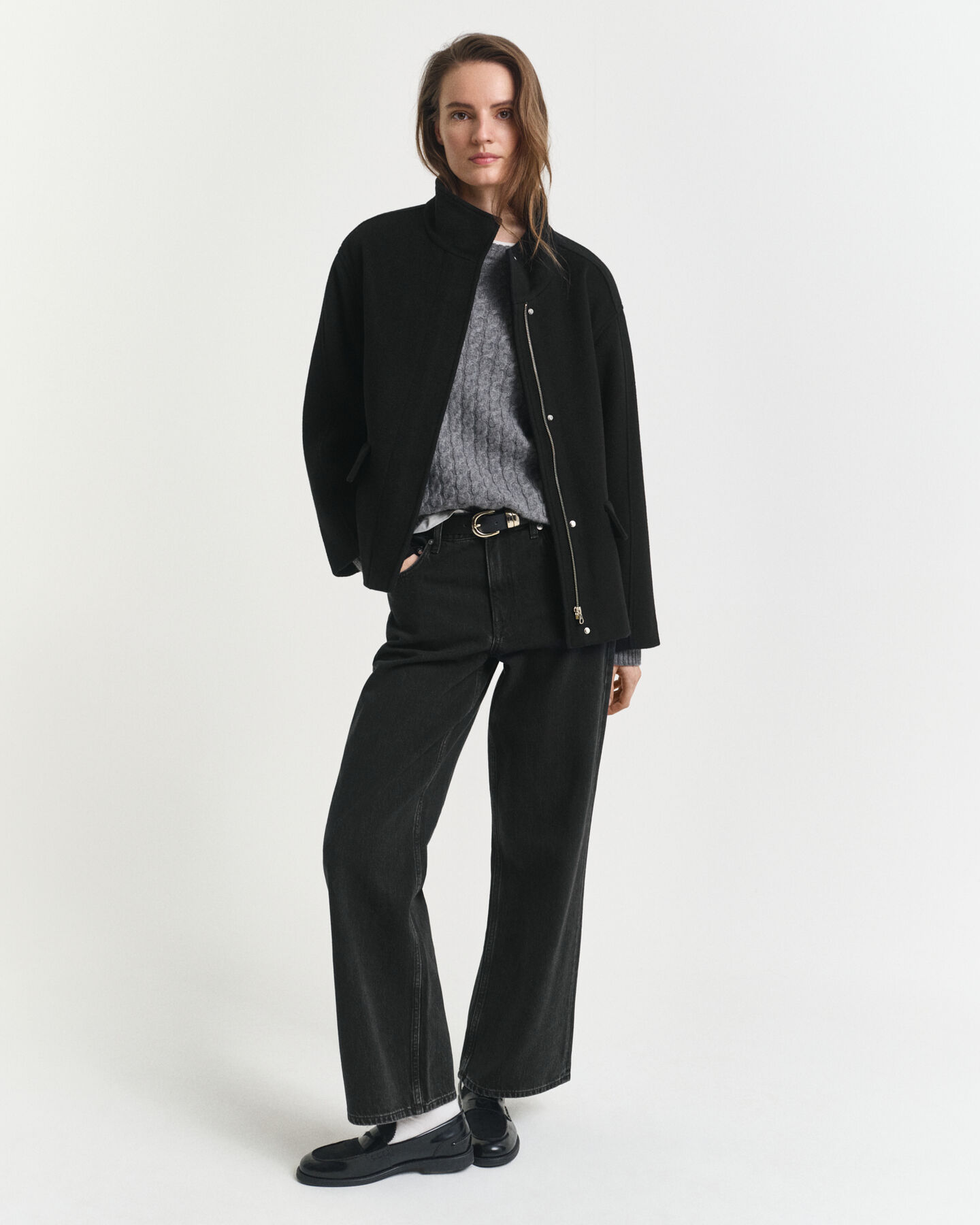 Kort yllejacka med dragkedja