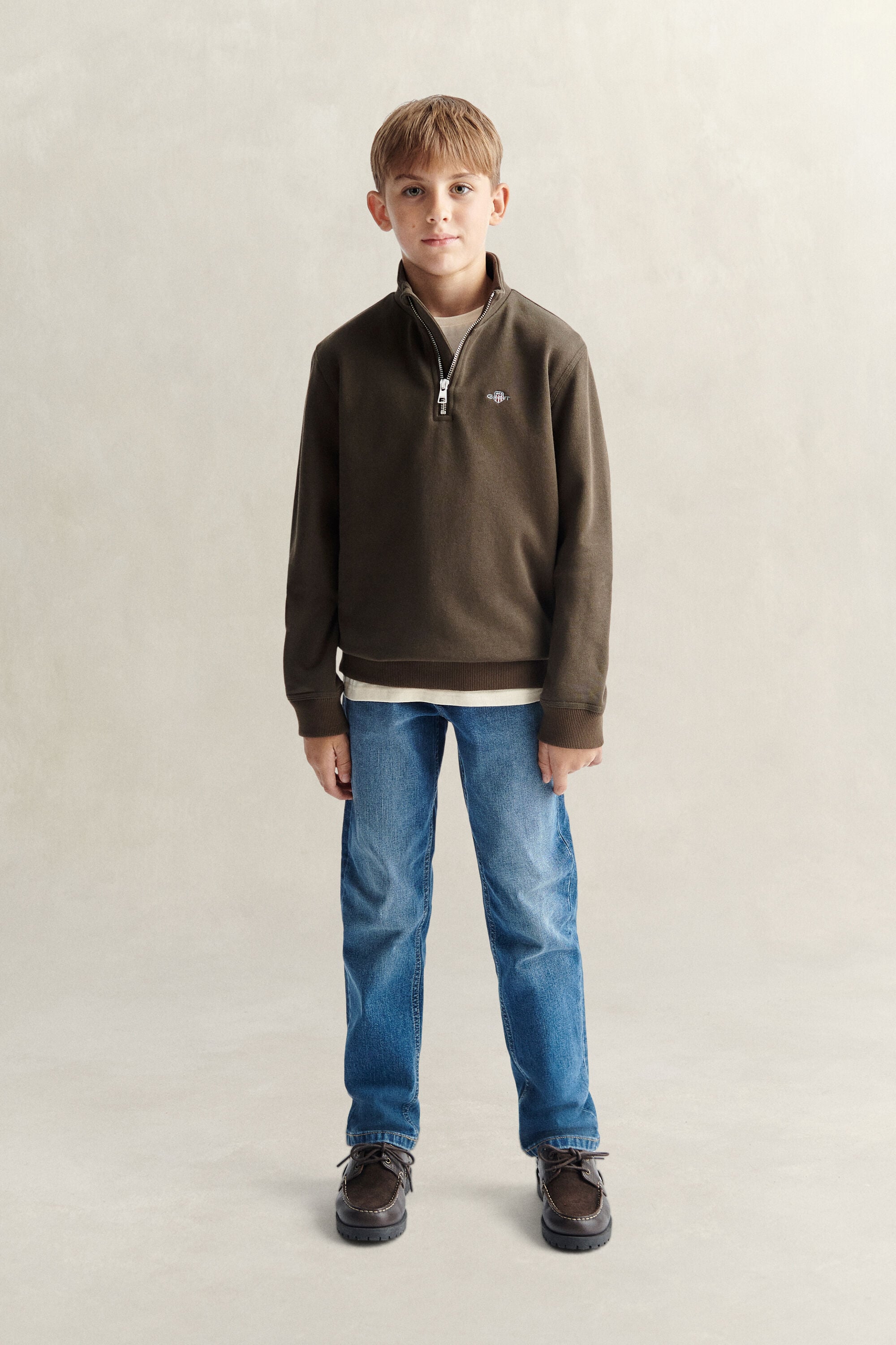 Teen Boys sweatshirt med half-zip och sköldemblem