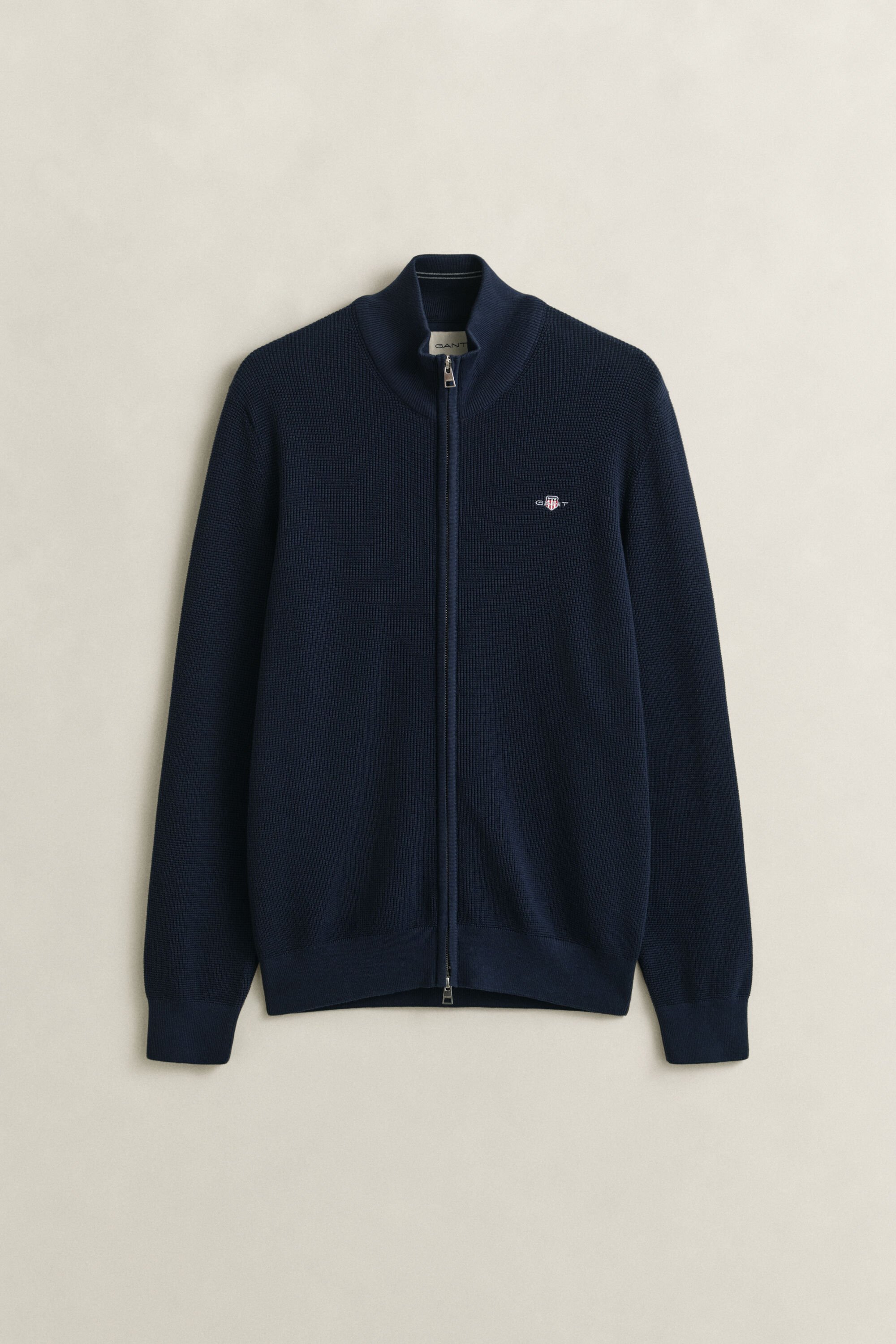 Bomullscardigan med struktur och dragkedja