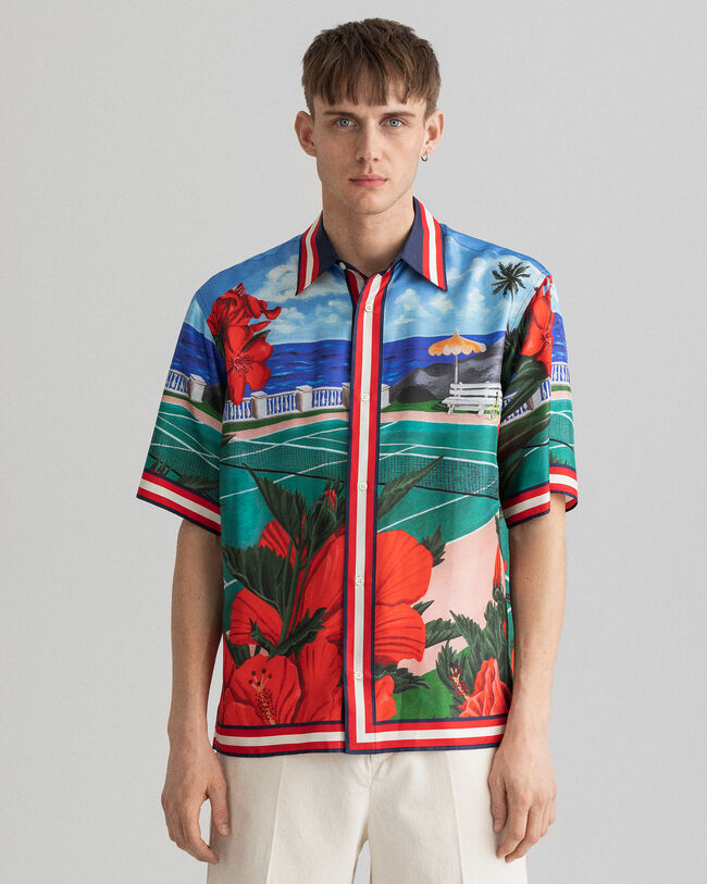 Relaxed fit Scenery sidenskjorta med kort ärm