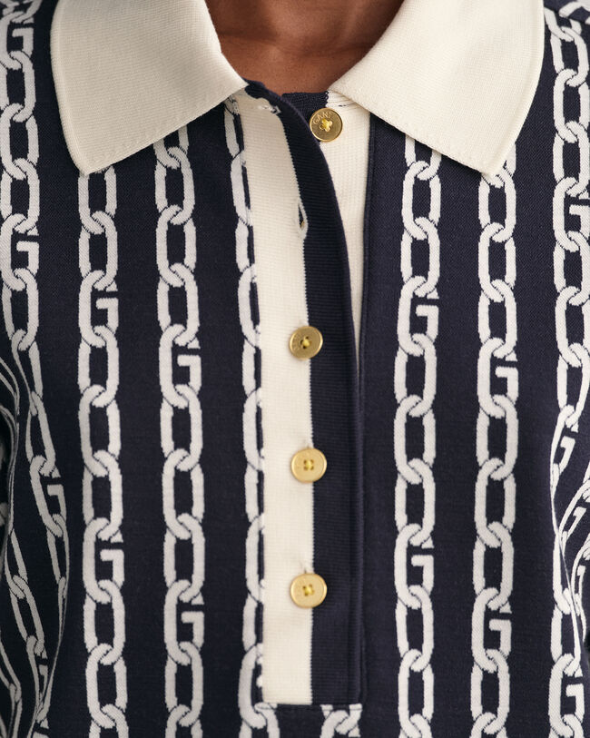 Chain Jacquard pik&eacute;tr&ouml;ja med halvl&aring;ng &auml;rm