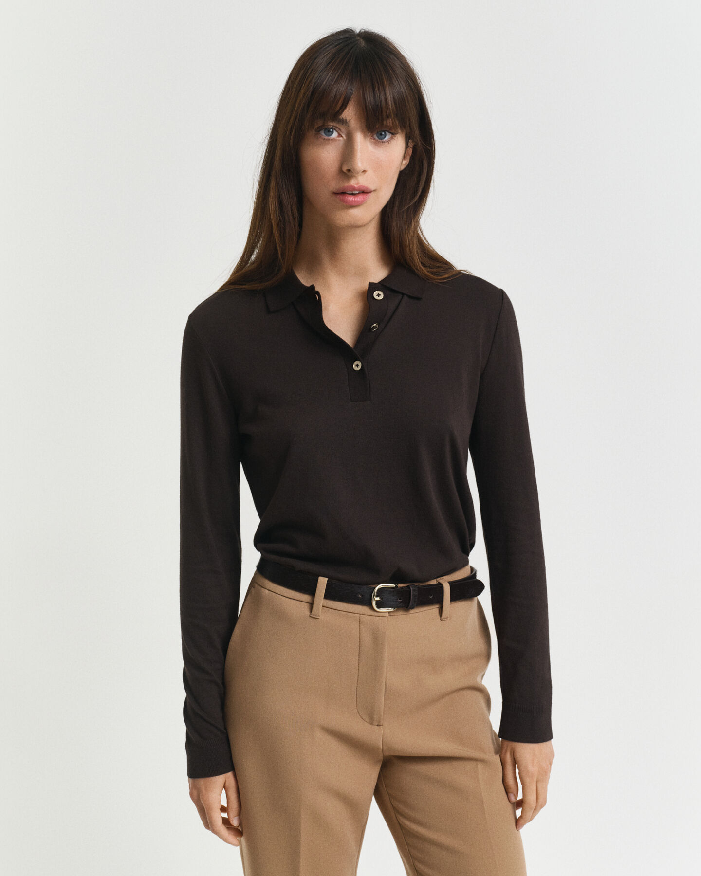 Långärmad sömlös pikétröja med knappar