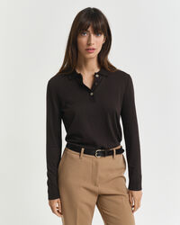 Långärmad sömlös pikétröja med knappar