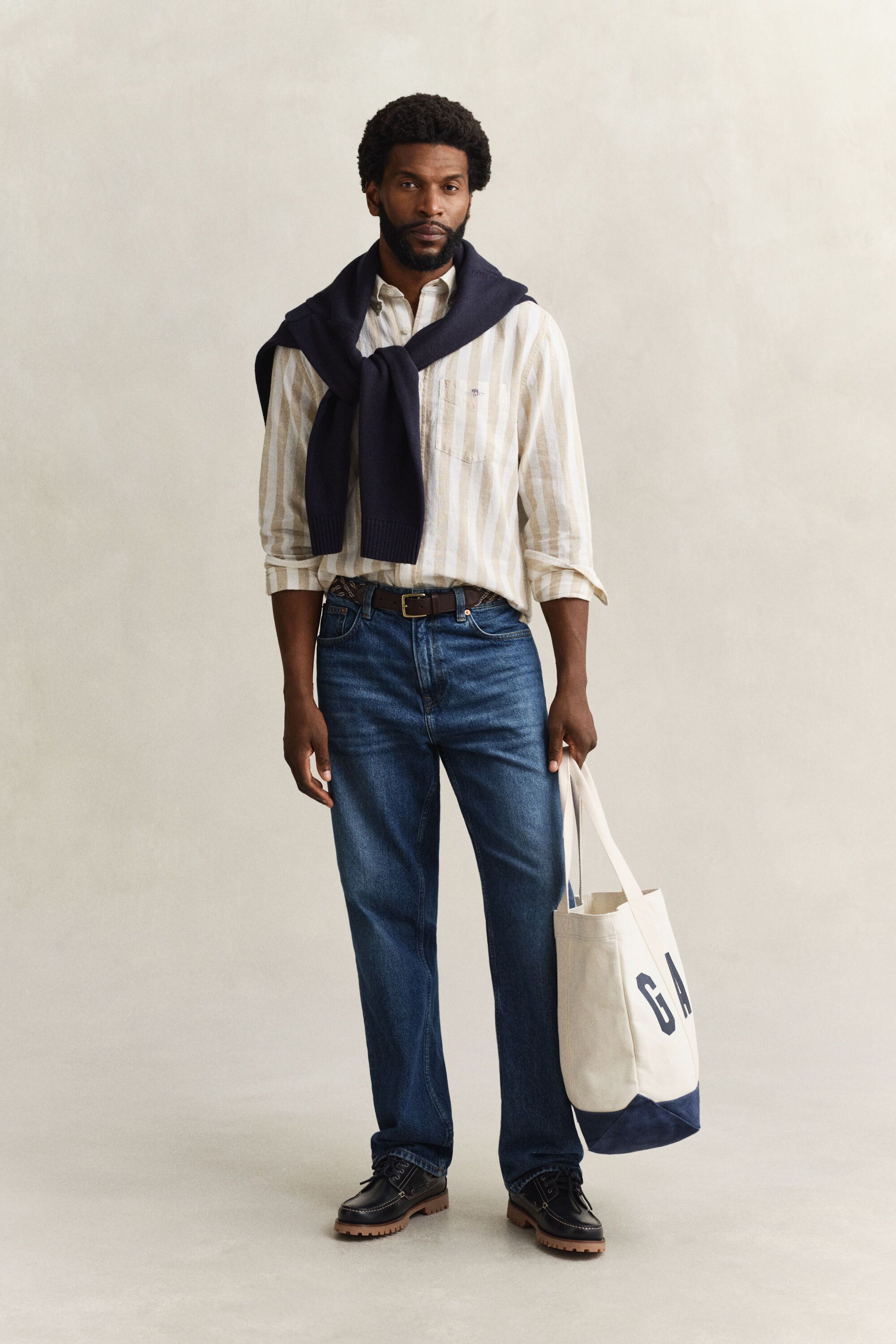 Randig skjorta i linneblandning