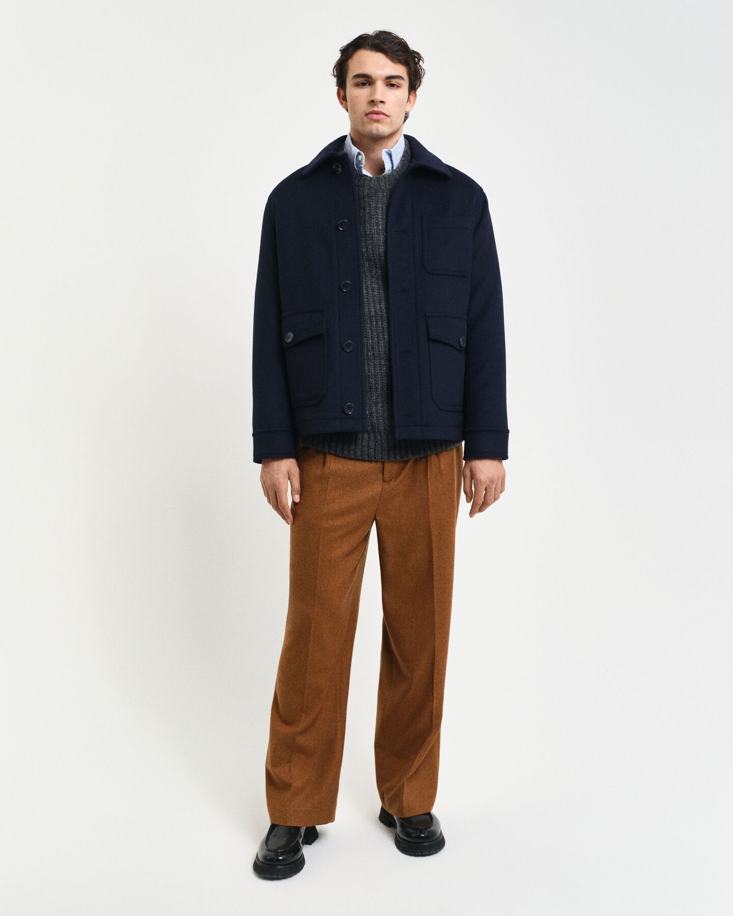 Ribbstickad, rundhalsad tröja i alpackaullblandning