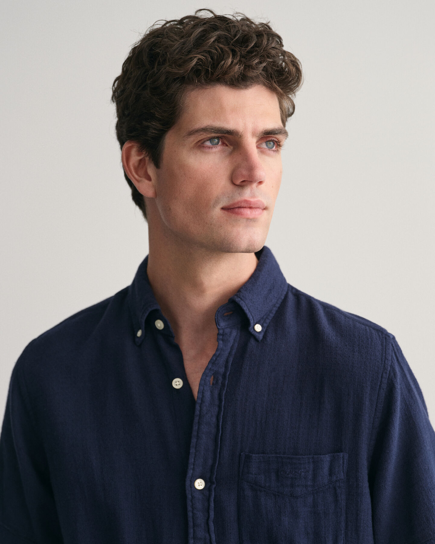 Regular fit kort&auml;rmad skjorta i bomull och linne med struktur