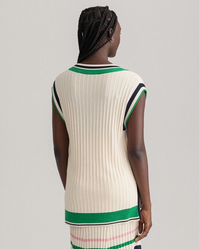 Randig ribbstickad v&auml;st