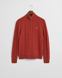 Kabelstickad tröja i lammull med half-zip