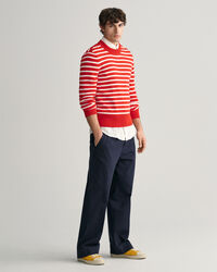 Glansig, randig bomullstr&ouml;ja med rund hals