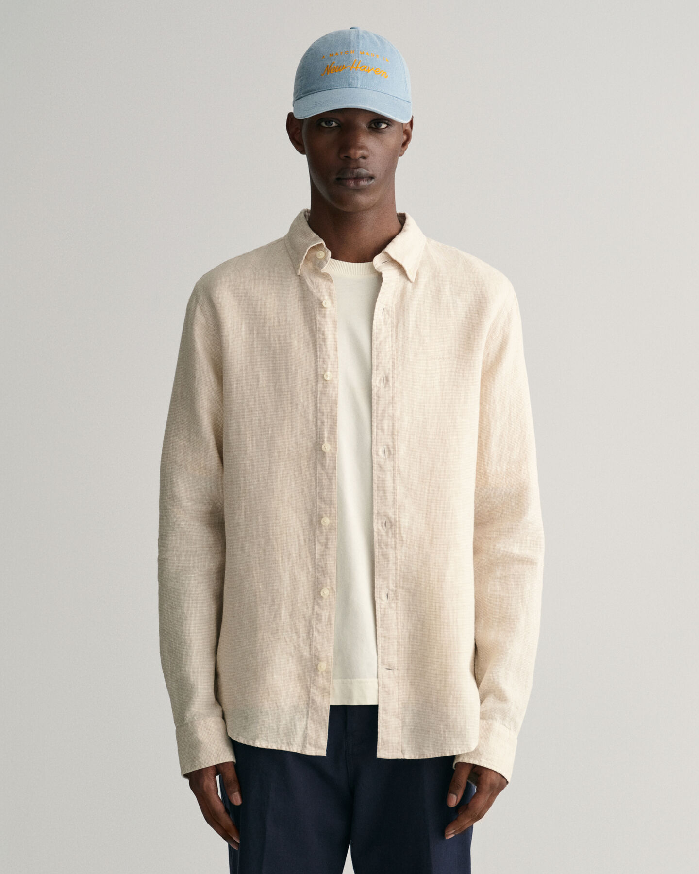 Slim fit hundtandsm&ouml;nstrad linneskjorta