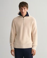 Ribbstickad half-zip tröja