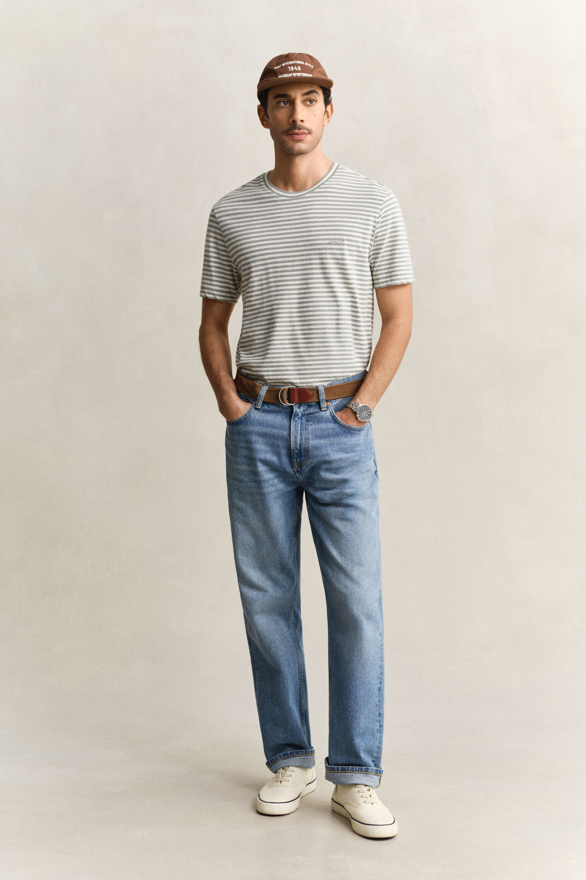 Randig T-shirt i bomull och linne