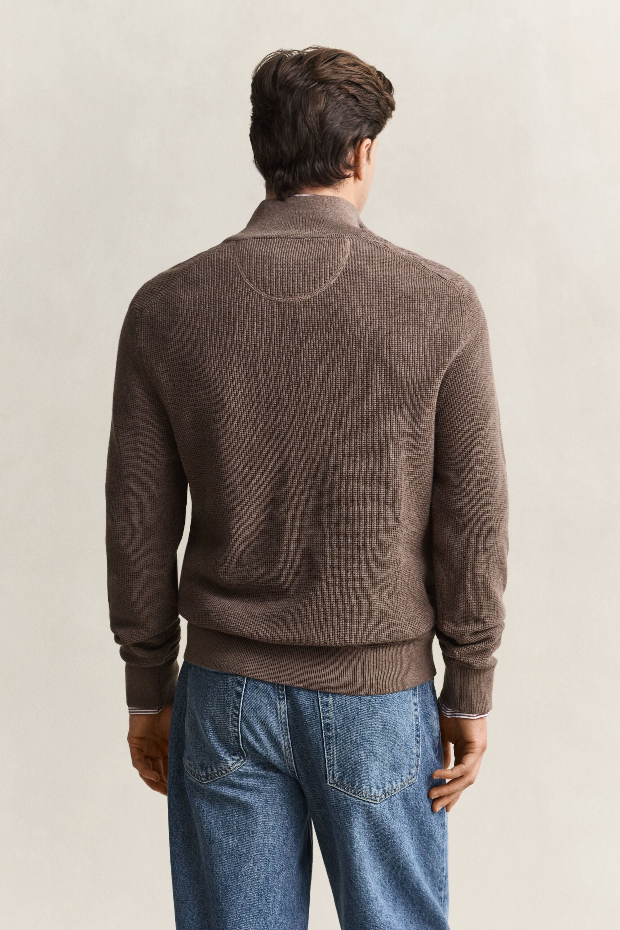 Bomullströja med struktur och half-zip