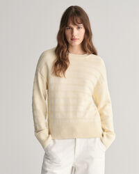 Rundhalsad bomullstr&ouml;ja med r&auml;nder ton i ton