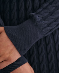 Kabelstickad crew neck kl&auml;nning i bomullsstretch