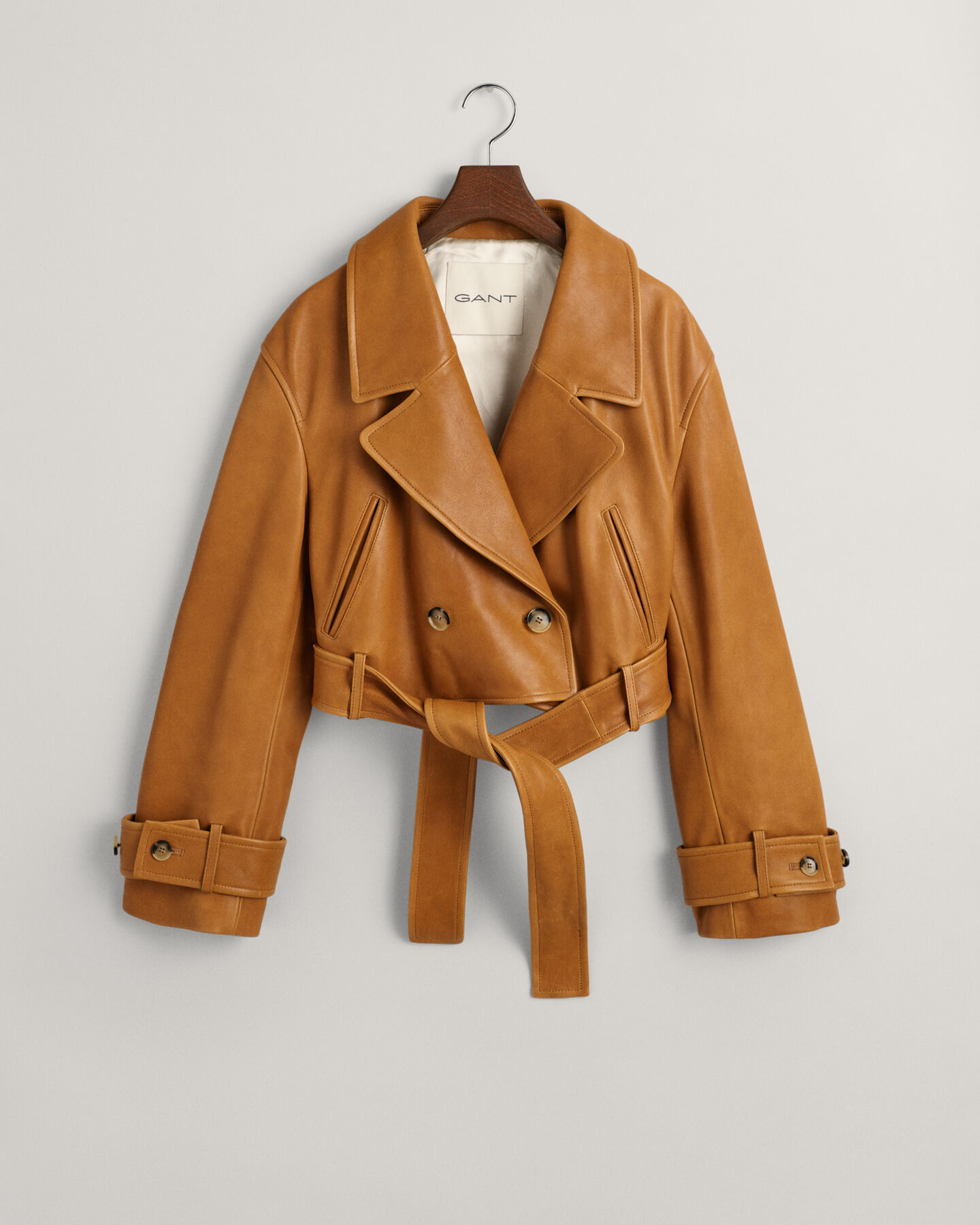 Cropped Leather Trench Jacket