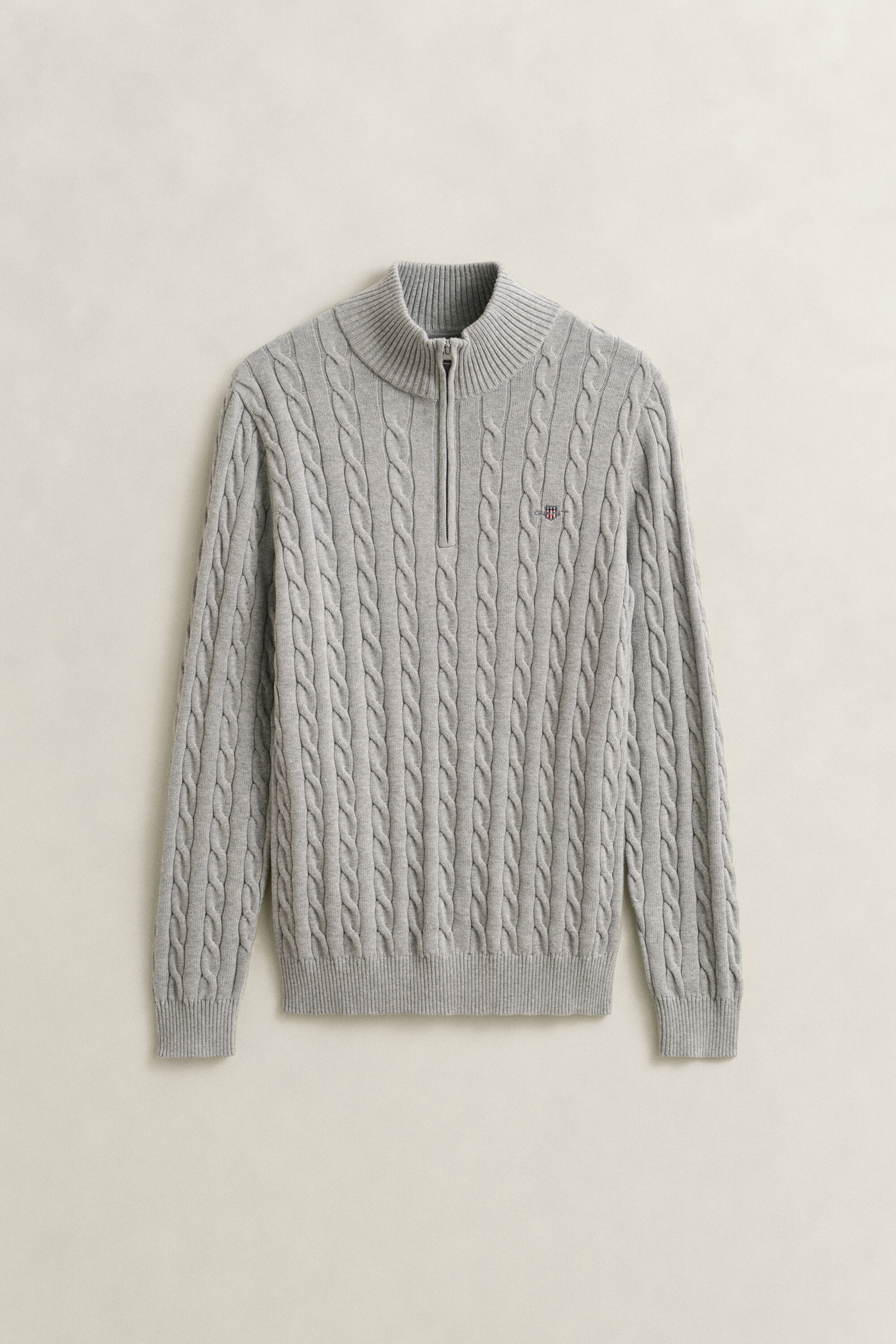 Kabelstickad bomullströja med half-zip