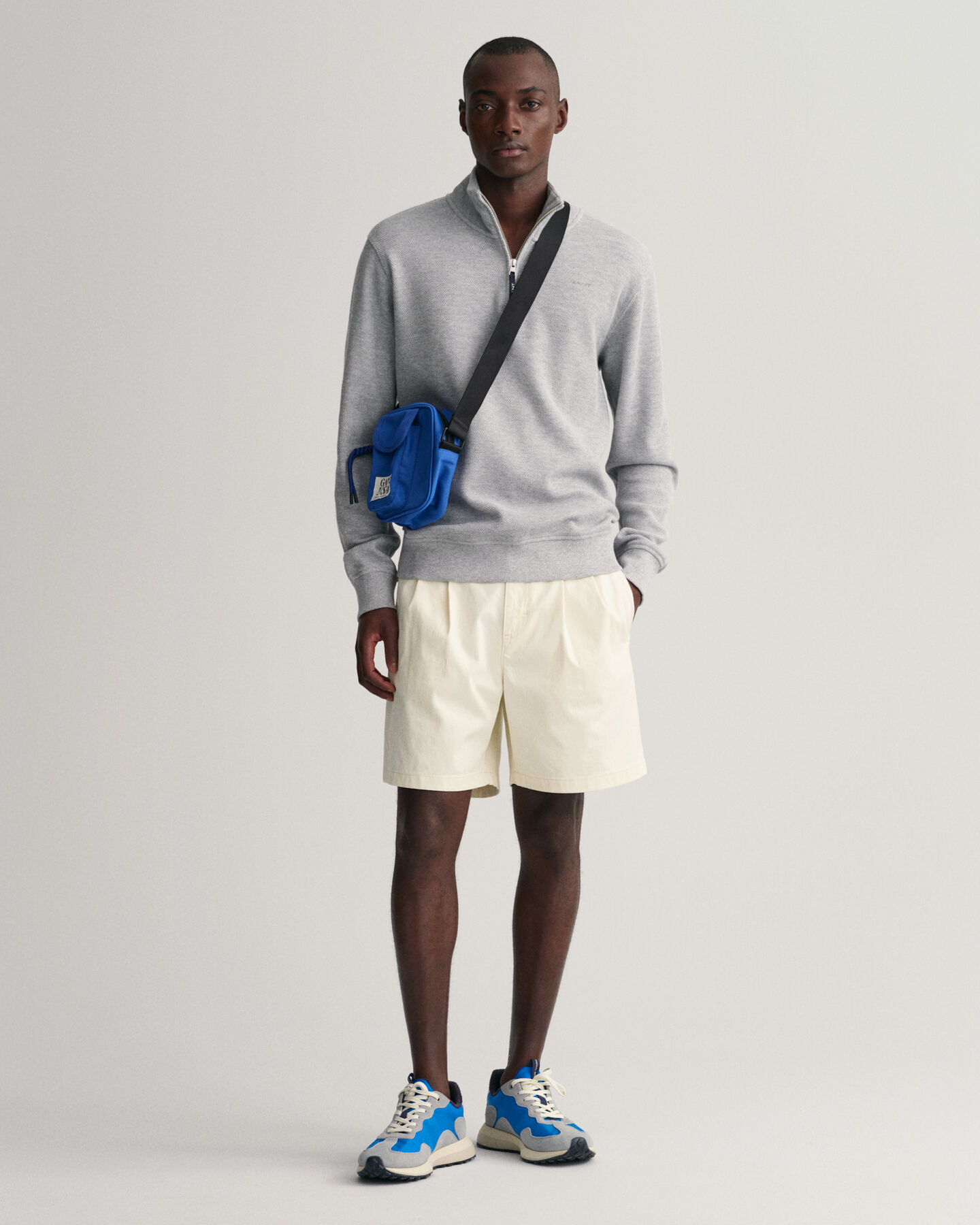 Waffle Texture half-zip sweatshirt