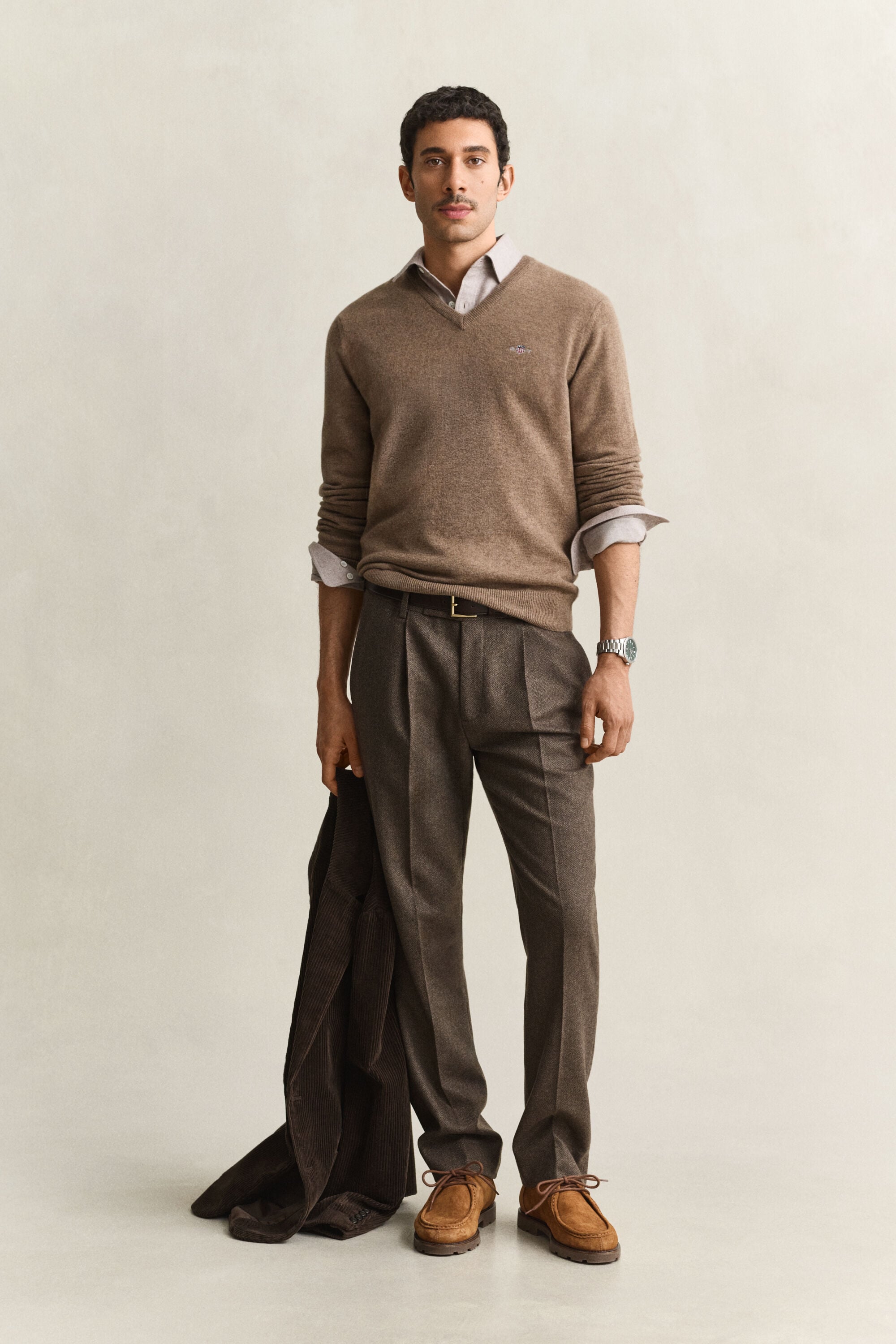 Fiskbensmönstrade kostymbyxor i ull