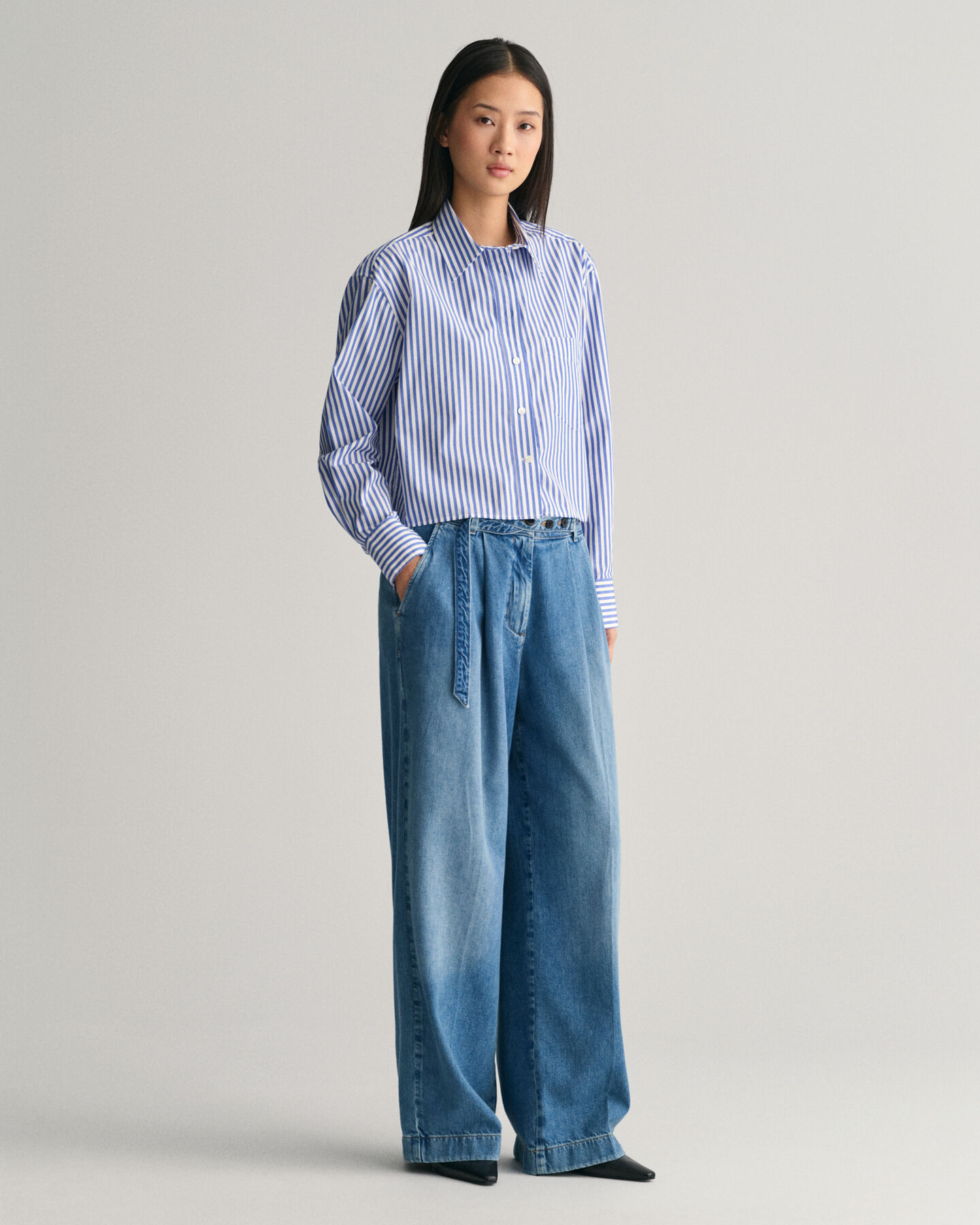 Relaxed fit cropped randig skjorta