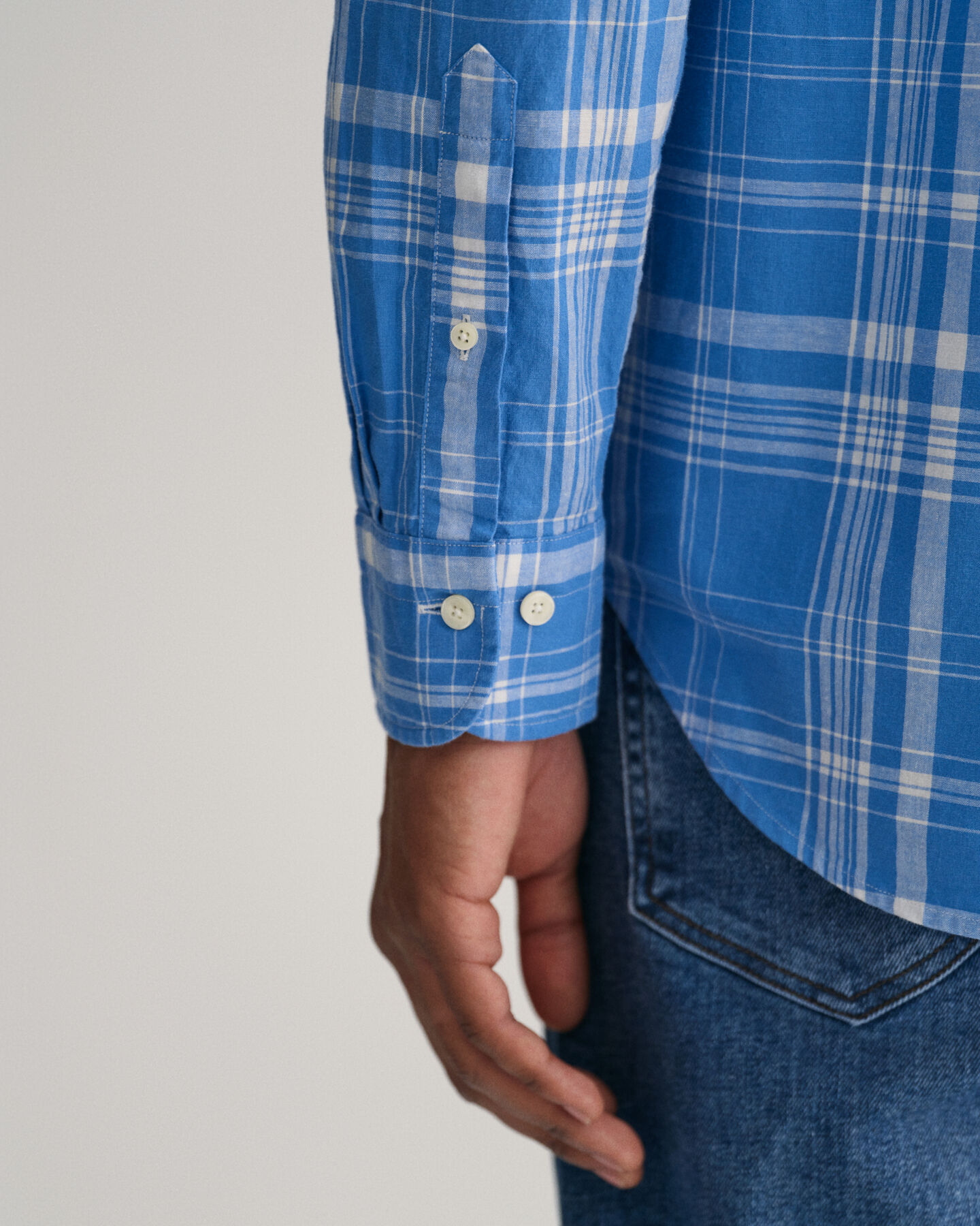 Regular fit rutig skjorta i bomull och linne