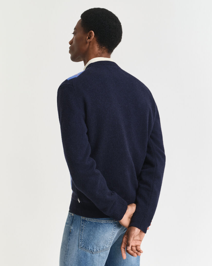 Argylemönstrad tröja med rund halsringning