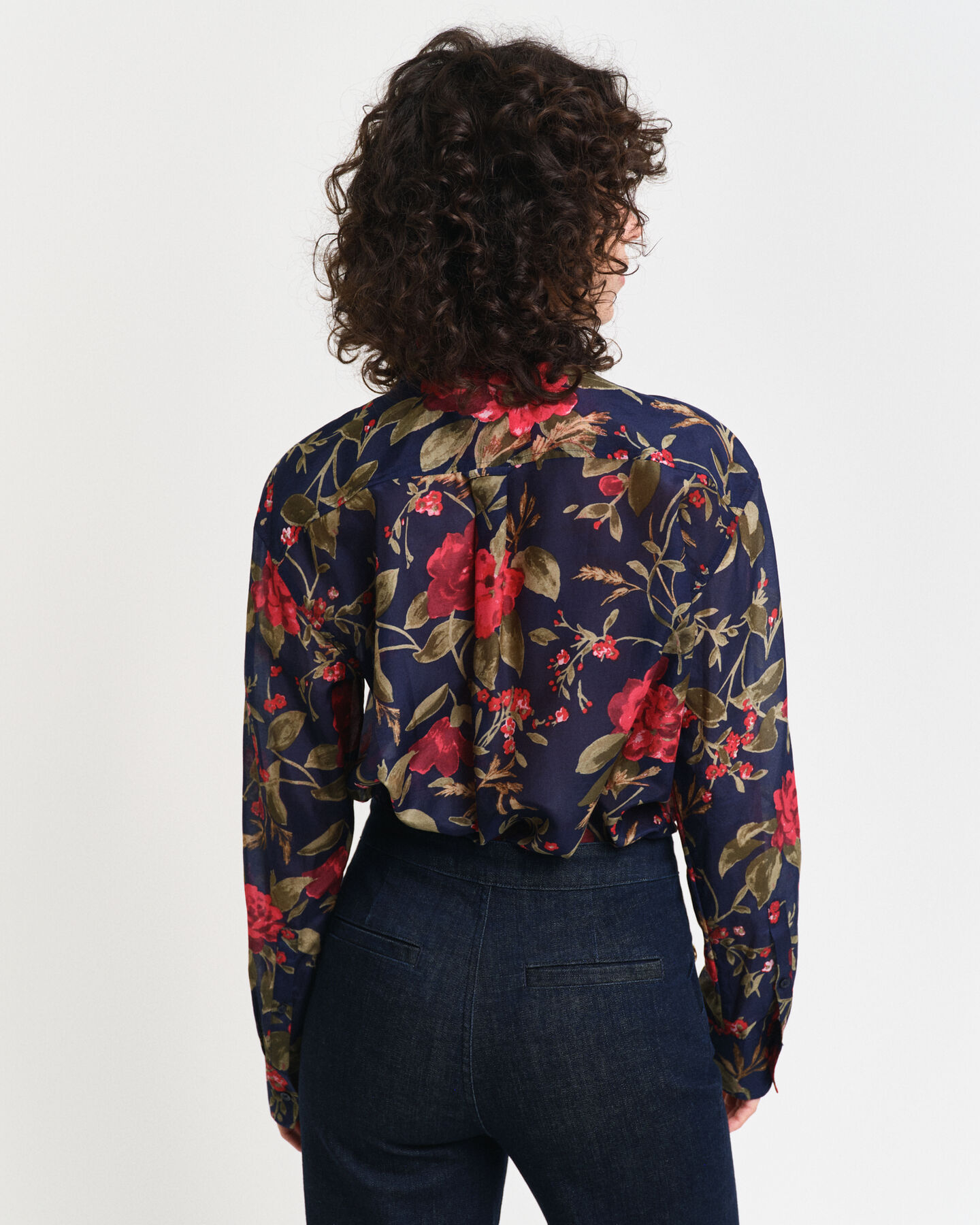 Relaxed fit rosenm&ouml;nstrad skjorta i bomull och silke