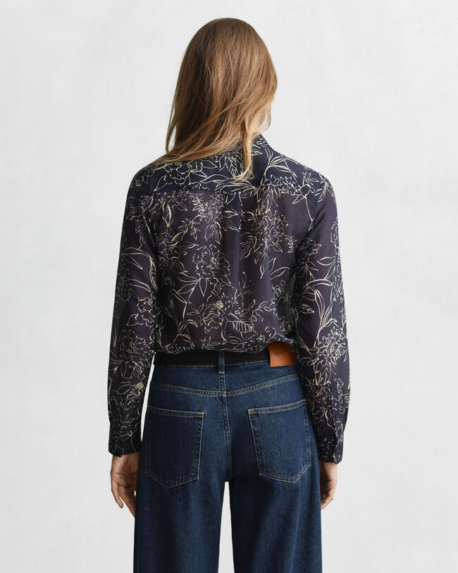 Regular fit blommig blus i bomull och silke