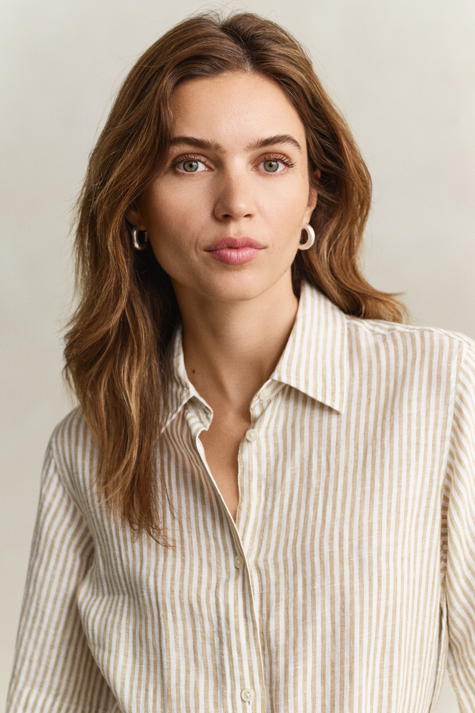 Randig skjortklänning i linne