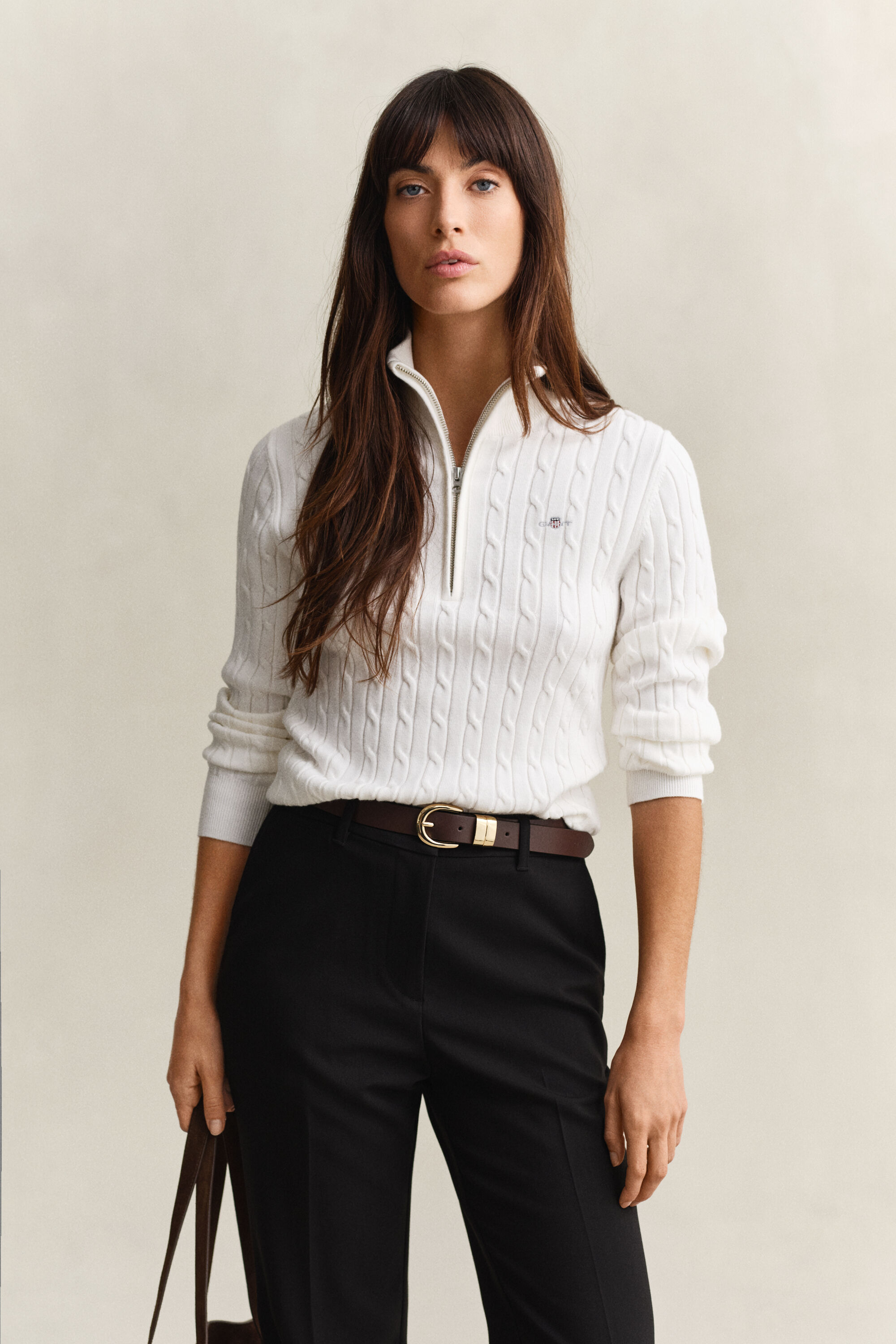 Kabelstickad tröja med half-zip