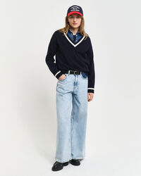 Kontrastfärgad V-ringad tröja i superfin lammull