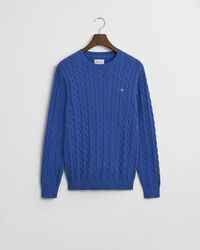 Kabelstickad bomullströja med rund hals