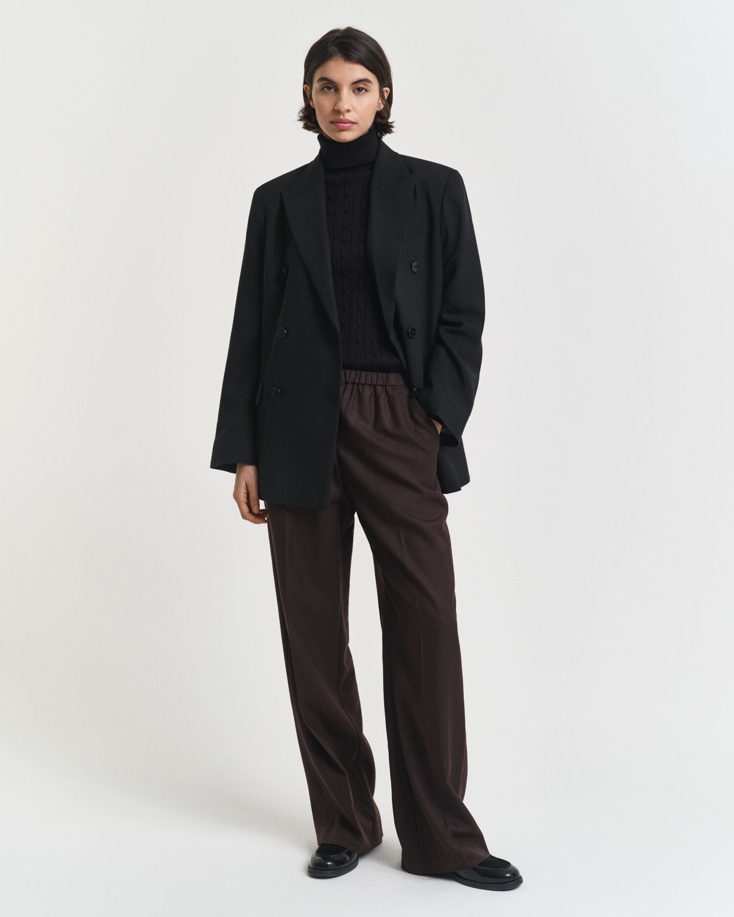 Kabelstickad polotröja i bomullsstretch