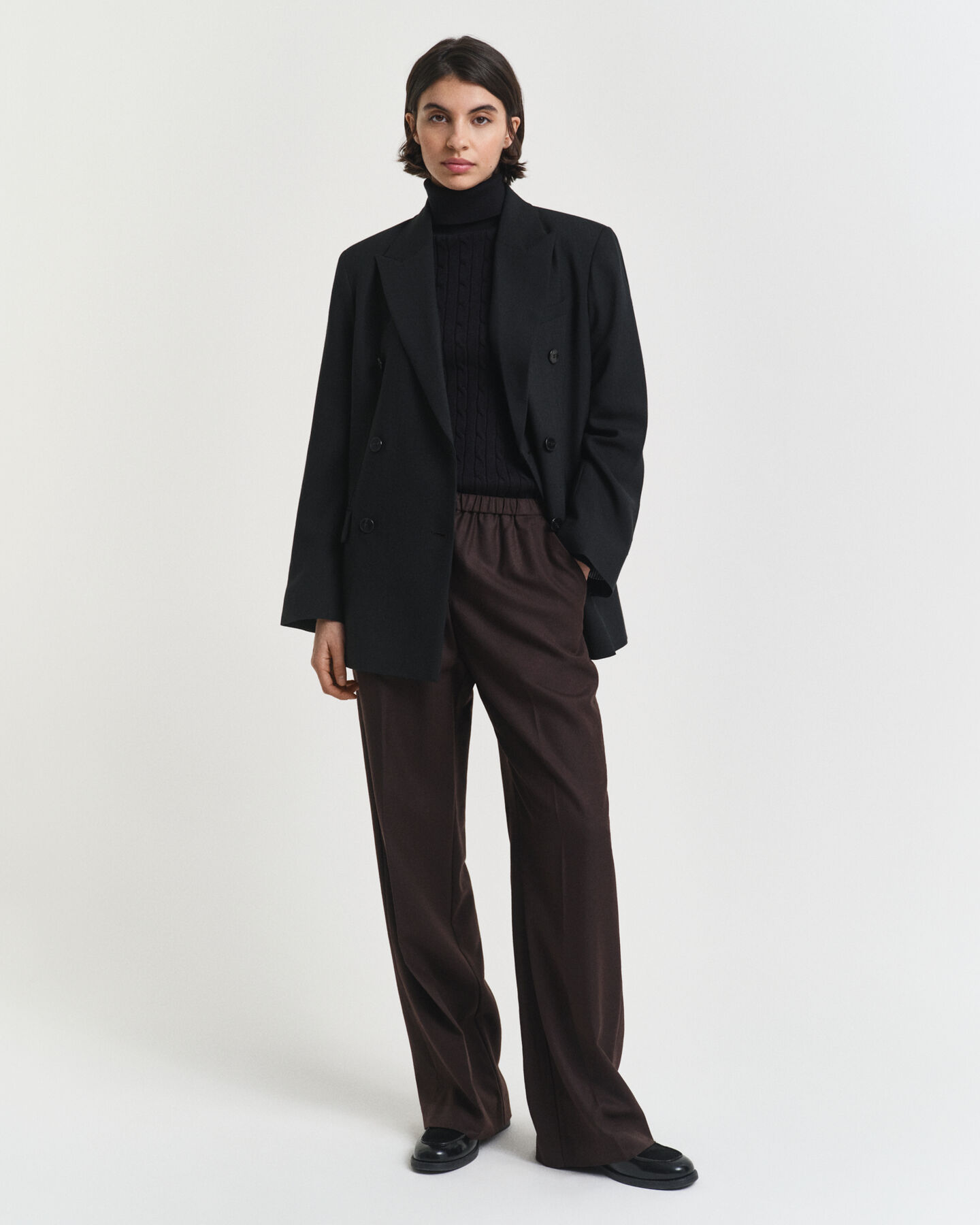 Kabelstickad polotröja i bomullsstretch