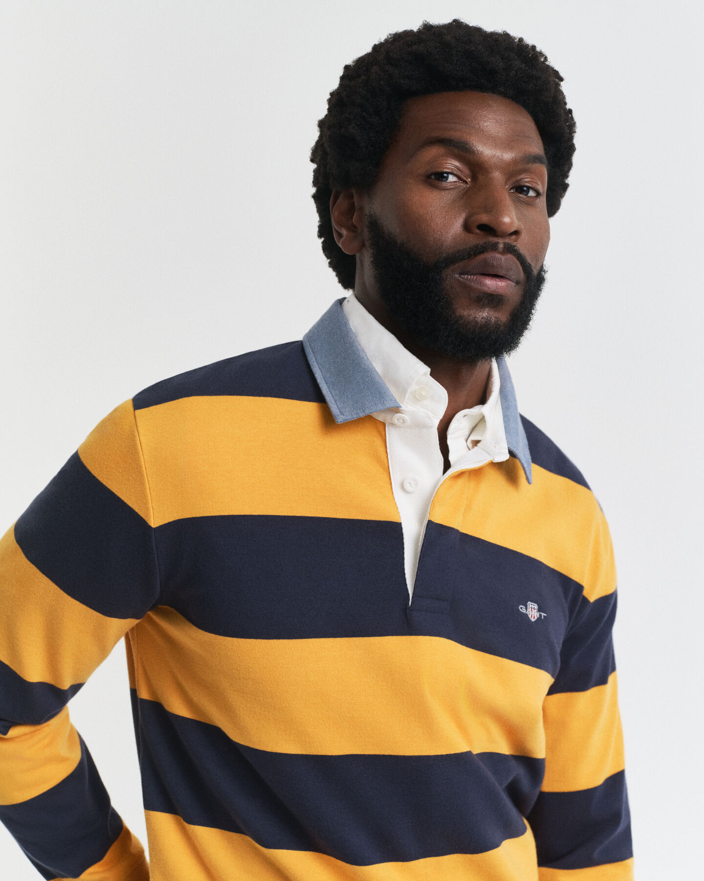 Randig Heavy Rugger med chambraykrage