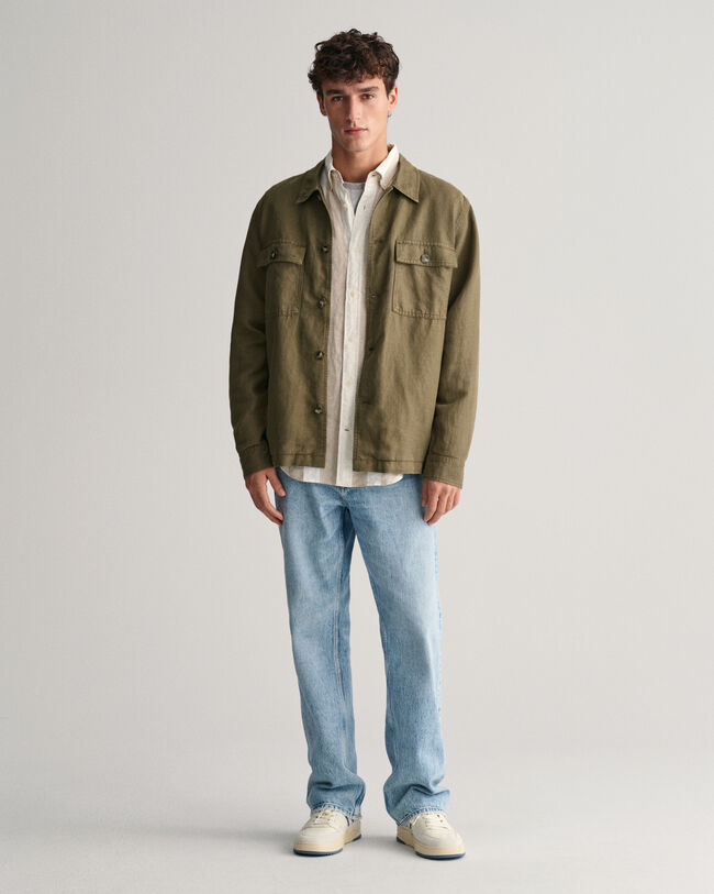 Regular fit bredrandig linneskjorta