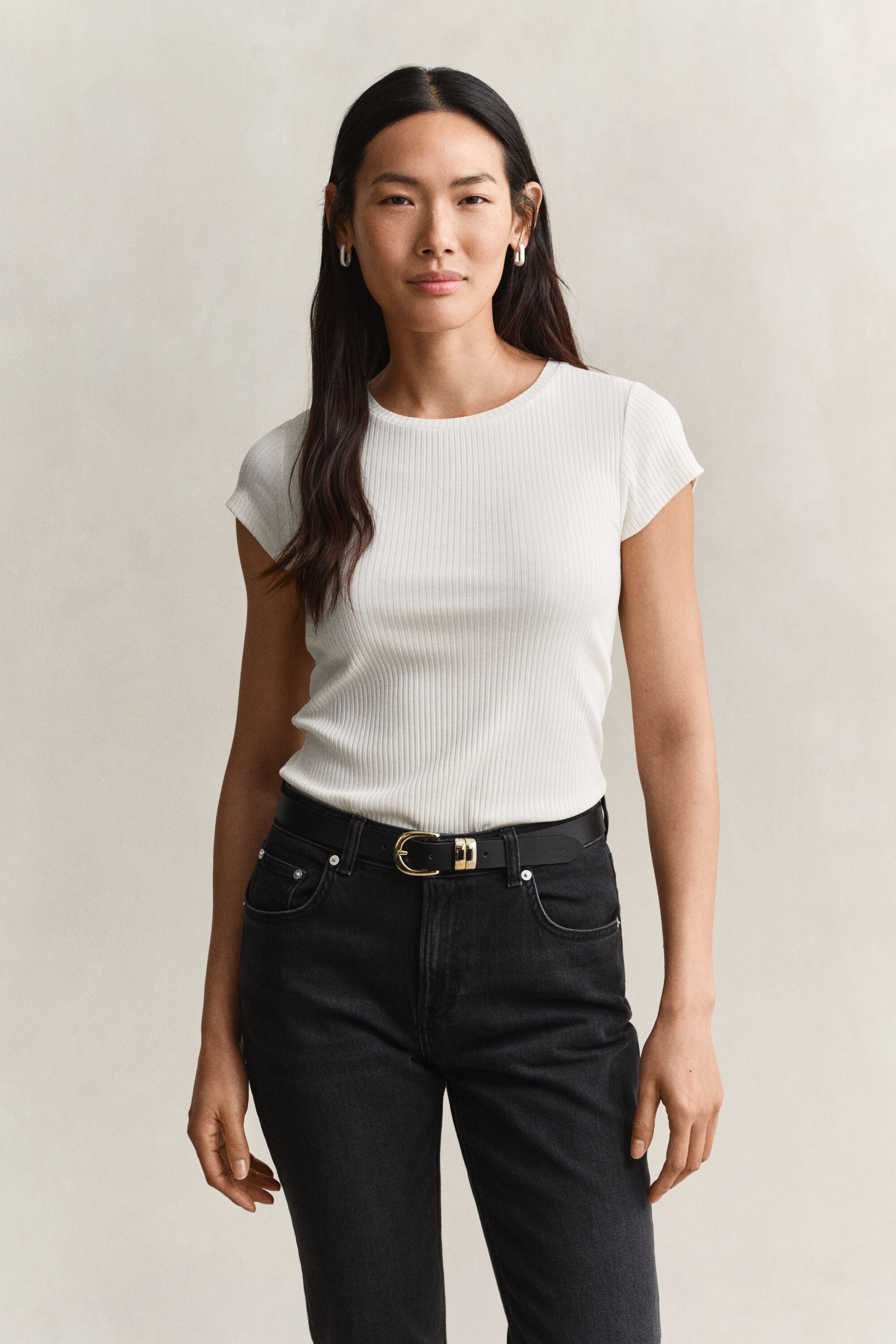 Slim fit ribbstickad T-shirt